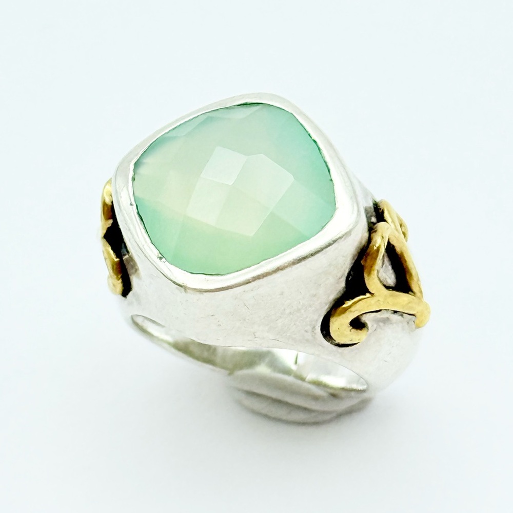 Vintage Chalcedony Sterling Silver Statement Ring - Two Tone Chunky Men's Style